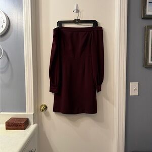 Jill Stuart Off-Shoulder Burgundy Long Sleeve Dress